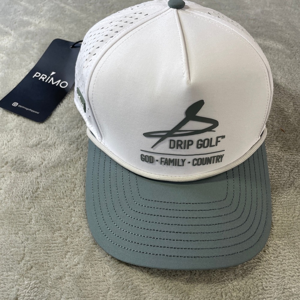Primo Hat Cap Golf Snapback S/M Drip Golf God Family Country White Grey Vented